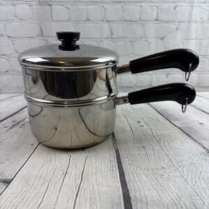 3-pc Saucepan Double Boiler Revere Ware 2 Qt Stainless Tri Ply Disc Flat Bottom